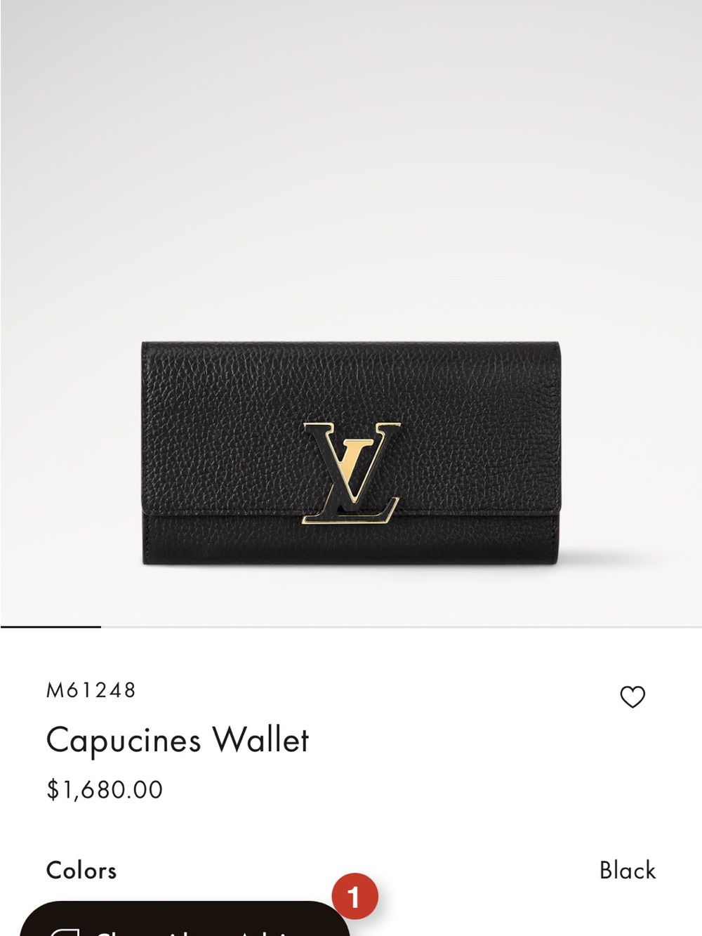 Louis Vuitton Black Capucines Leather Wallet with Gold LV Logo
